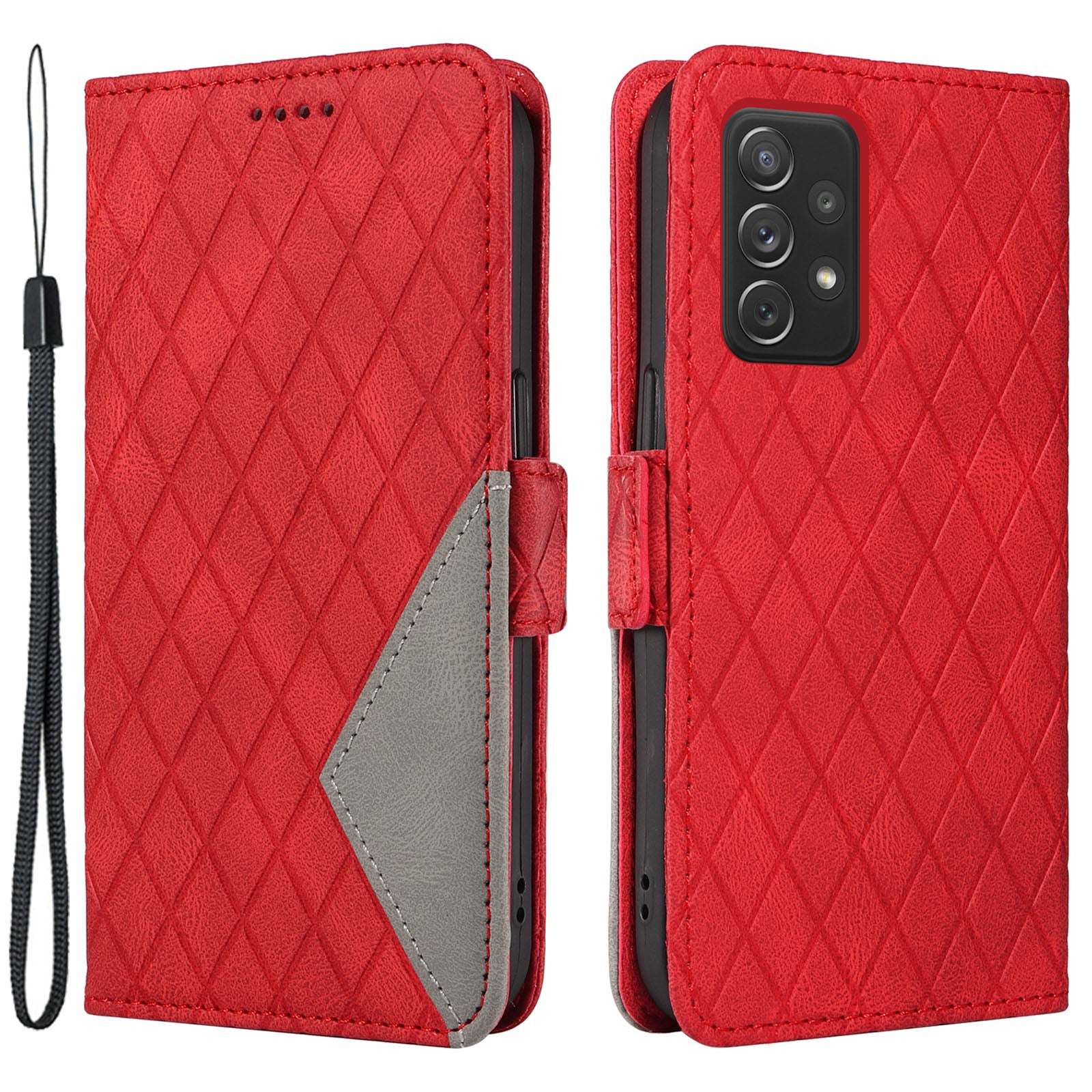 For Samsung Galaxy A72 4G / 5G Rhombus Imprinted Leather Wallet Stand Phone Cover Color Splicing Case For Samsung Galaxy A72 4G / 5G Rhombus Imprinted Leather Wallet Stand Phone Cover Color Splicing Case